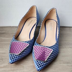 Baldinini Italian Designer Grid Print Kitten Heel Pumps Size 37.5 Made in Italy